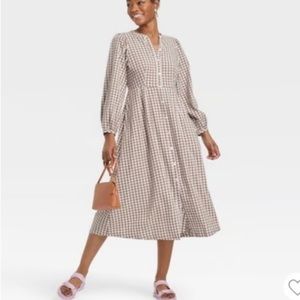 ISO Target Universal Thread Brown Gingham Midi Dress M/L